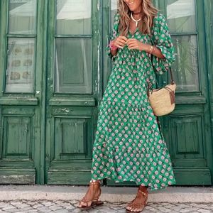 🆕⛱️Puffed Sleeve Boho Print Maxi Dress